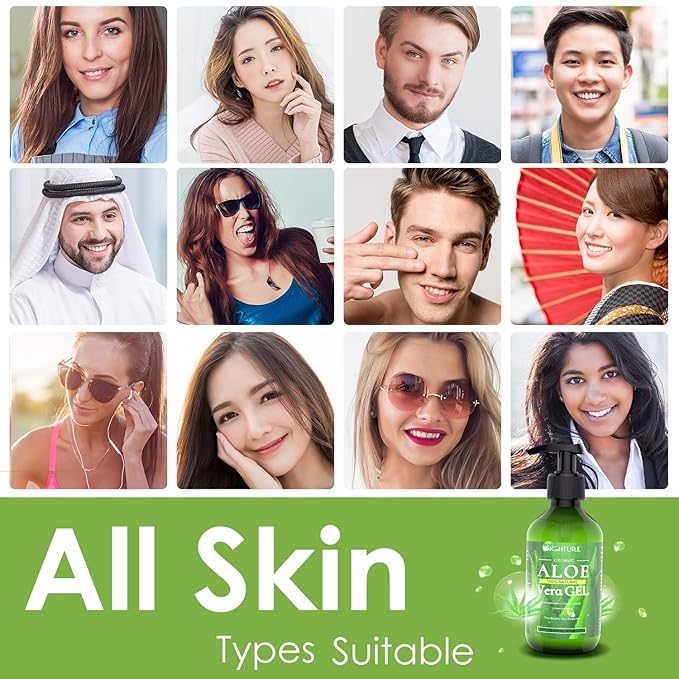 Aloe Vera Gel, 100% Aloe Vera Organic from Freshly Cut Aloe Leaves, Skin Care for Deeply & Rapidly Soothing, Firming, After Shave, Sunburn Relieve, etc