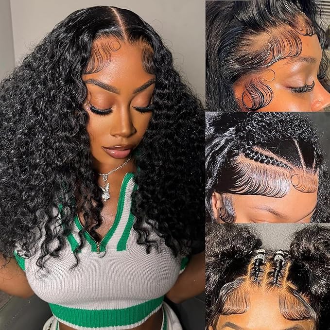 13x6 Deep Wave Lace Front Wigs Human Hair 18 Inch HD Transparent Lace Frontal Wigs Human Hair Deep Wave Wigs For Women 200 Density Deep Curly Wigs Pre Plucked With Baby Hair