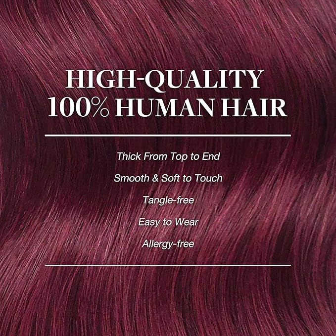 GOO GOO Clip in Hair Extensions Real Human Hair, Remy Human Hair Extensions Clip ins for Women, Natural Human Hair, 16inch 120g 7Pcs, 530 Burgundy