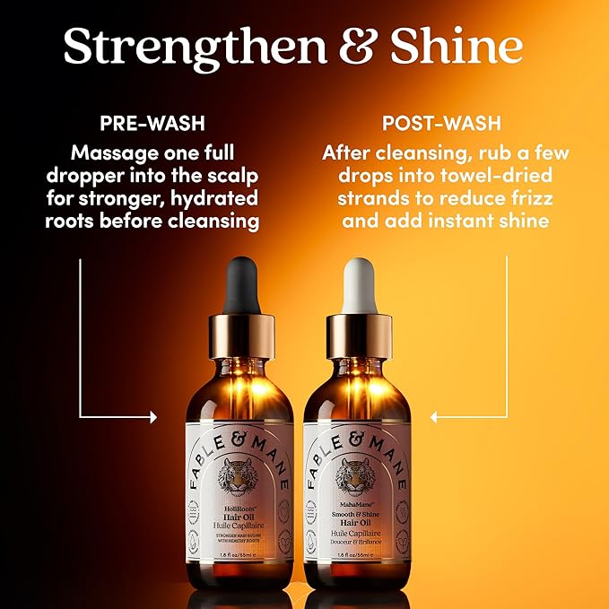 Fable and Mane MahaMane Smooth & Shine Hair Serum - Protective Oil Treatment for Dry, Damaged Hair. 1.8FL oz