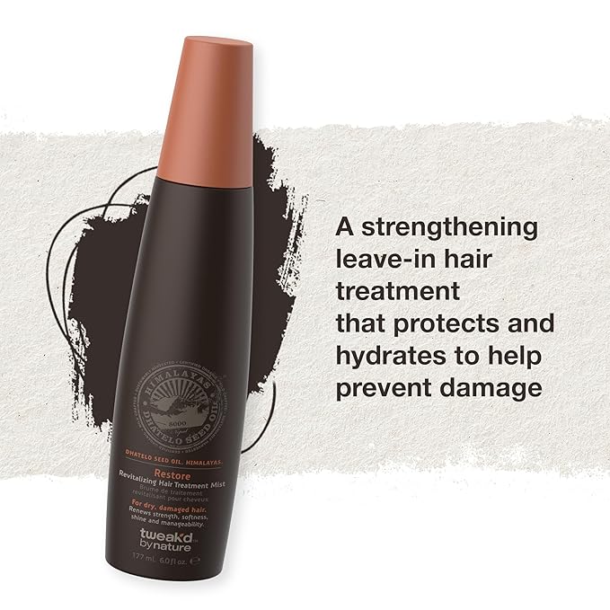 Tweak’d by Nature - Restore Revitalizing Hair Treatment Mist, Heat Protectant for Hair Spray, Leave In Treatment with Argan Oil for Healthy Shine, Sulfate Free, Paraben Free (6oz)