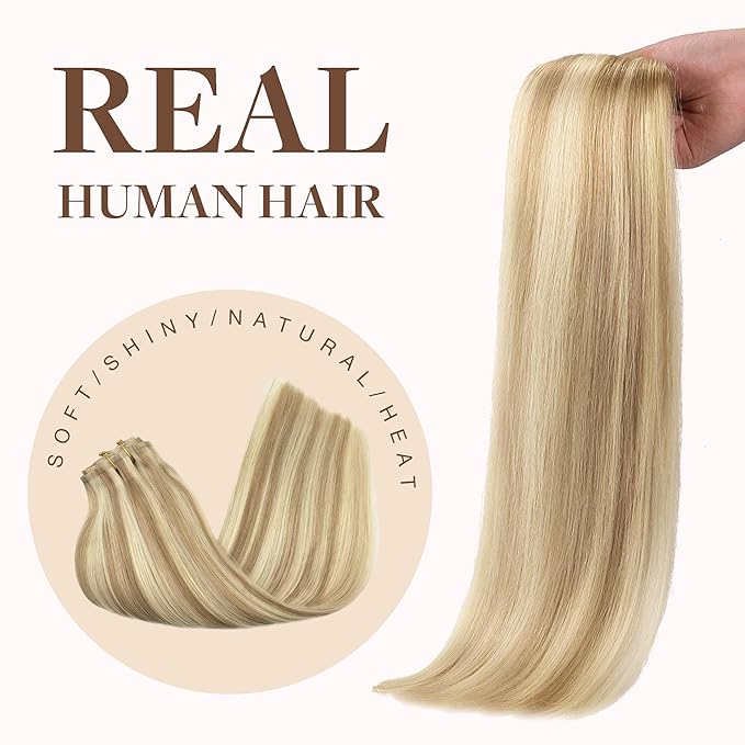 GOO GOO Clip in Hair Extensions Real Human Hair, Remy Human Hair Extensions Clip ins for Women, Natural Human Hair, 22inch 160g 7Pcs, #18A/613A Dark Blonde Highlighted Bleach Blonde