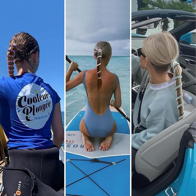 Sport Hair Ties for Women - 4 Pack Elastic Pony Tails for Gym, Braided & Swimming Sports - 40 Inch Length