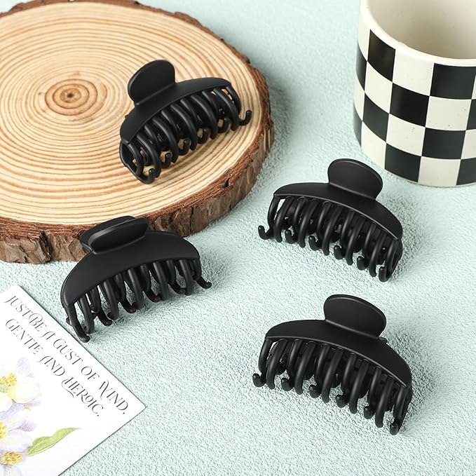 DEEKA 4 PCS 2.5 Inch Hair Claw Clips Double Row Teeth Matte Hair Jaw Clips Hair Barrettes Thick Medium Thin Hair Clips for Women (Black)