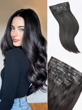 LUVME 2 Pack Straight Seamless 220g 14Pcs Clip in Hair Extensions Full Max with 14inch Remy Human Hair Extensions, Natural Black 100% Real Soft Human Hair Extension