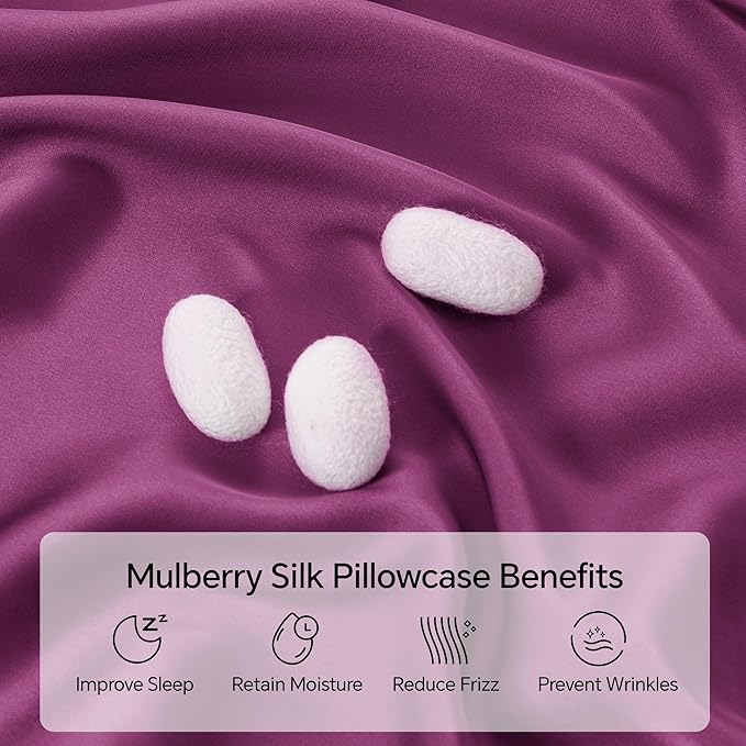 INFIIXSO Mulberry Silk Pillowcase for Hair and Skin, Silk Pillow Cases King Size with Hidden Zipper 20x40 Inches, Extraordinary Smooth and Soft Cooling Pillow Cases for Hot Sleepers(Purple, 1 Pack)
