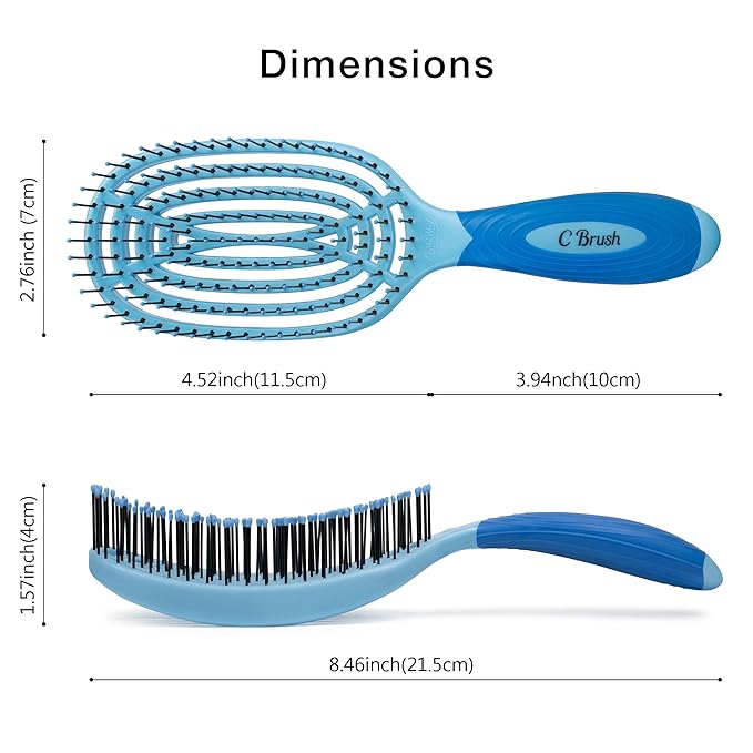 NuWay 4Hair C Brush - Professional Curved Hairbrush - Vented Design Delivers Smoothing And Volumizing Drying Experience - Heat Resistant Bristles For Drying Detangling and Styling - Sky Blue - 1 Pc