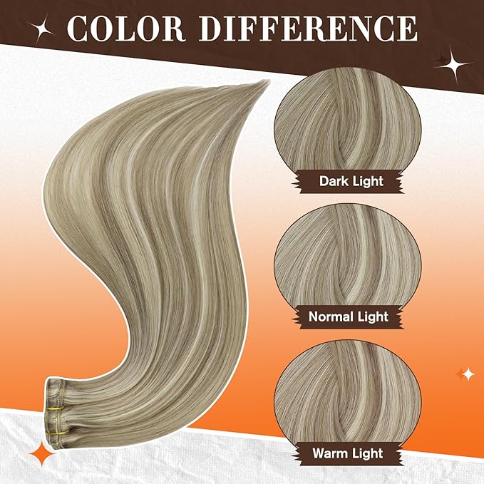 Full Shine Invisible Clip in Hair Extensions Human Hair 18 Inch Brown Highlight Blonde Clip in Extensions for Women Straight Remy Hair Extension 3 PCS 60 G