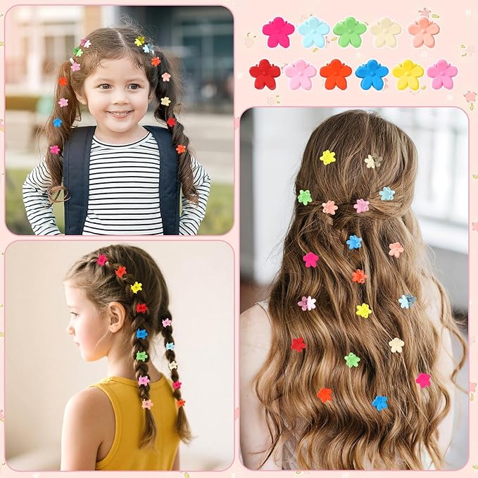JANYUN 50 Pcs Colorful Mini Hair Claw Small Hair Clips Clamps Hair Accessories for Women Decorative Bun Tiny Hair Clips, Assorted Colors (Floral)