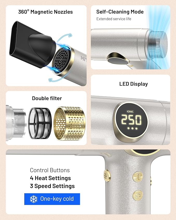 Dual Voltage Travel Hair Dryer with Diffuser - 2000W High-Speed Ionic Diffuser Hair Dryers Gift for Women, Fast Drying, Low Noise, Lightweight, No Heat Damage, European Travel 110V-120V/220V-240V