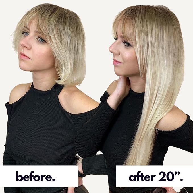 Irresistible Me Real Human Hair Extensions Clip Ins – 100% Human Hair Clip In Extensions for Length & Volume – Invisible Extension – Heat Resistant & Dyeable – Rooted Blonde, 14 Inches