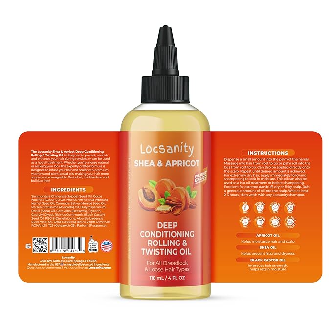 Locsanity Shea & Apricot Loose, Natural, Conditioning and Moisturizing Hair Butter - Strength & Growth Formula LOC (Leave in, Oil, Cream)