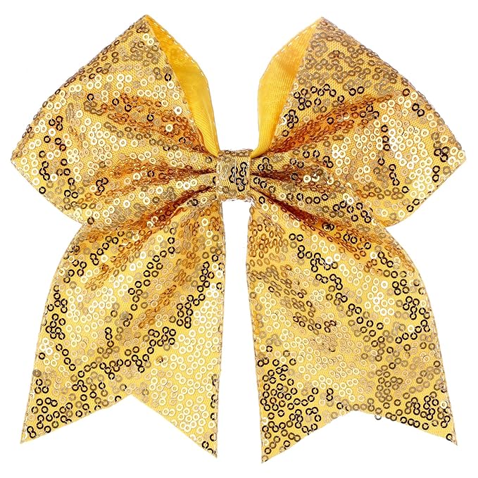 Large Glitter Cheer Bows Clips, Jumbo Big 7 Inch Cheerleading Sequin Hair Bow Hair Accessories for Teens Girls Football Sports Cheerleader Outfit Uniform (Yellow)