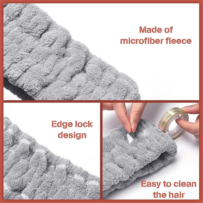 Chuangdi 3 Pieces Spa Headband for Women Facial Makeup Headband Soft Terry Cloth Hairband for Washing Face Mask Spa Shower Gifts(Gray)