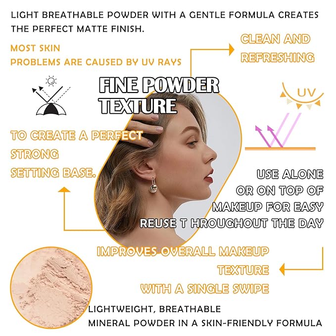 Mineral Sunscreen Setting Powder Makeup,Translucent Powder SPF 50 PA++++,Oil Control Long Lasting Face Setting Powder Sunscreen,Matte Finish,Lightweight,Breathable,All Skin