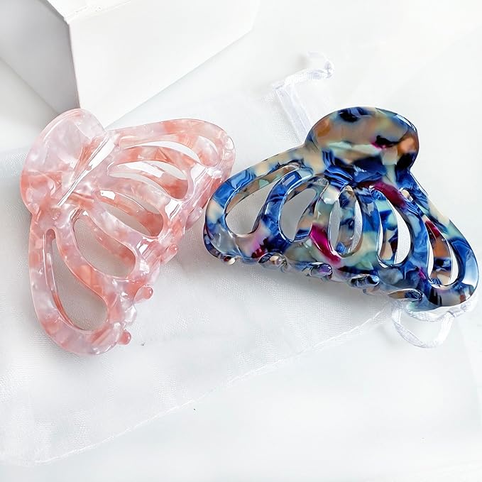 Fashion Tortoise Hair Clips for Women Resin Medium Hair Claw Clip for Fine Hair Non Slip Grip Hair Jaw Clips 2PCS in Set (Royalblue&Pink)