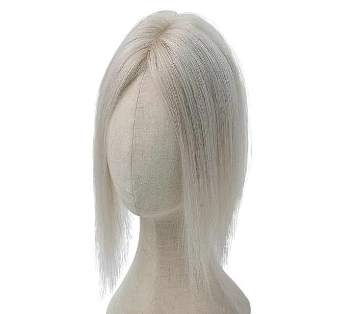 8x11cm Breathable Hair Topper, 12 inches 35g 120% Density Real Human Hair, 3 Non-Slip BB Clips, Wearable on Left, Right & Middle Part, Versatile Styling for Hair Loss & Volume Boost (Grey)