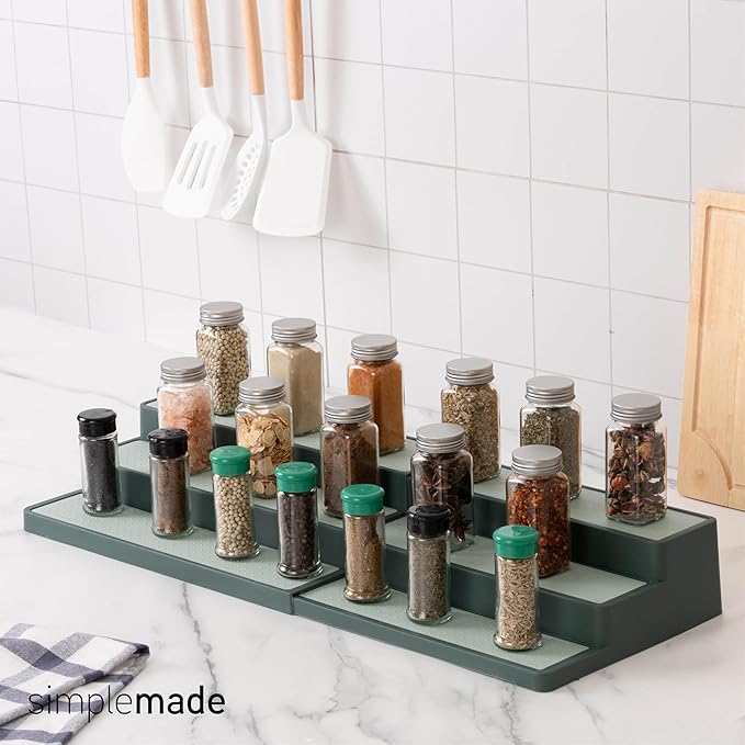 SIMPLEMADE 3-Tier Spice Rack Organizer - Versatile Storage Shelf for Kitchen, Bathroom, Bedroom & Office, Set of 1, Expandable Sage