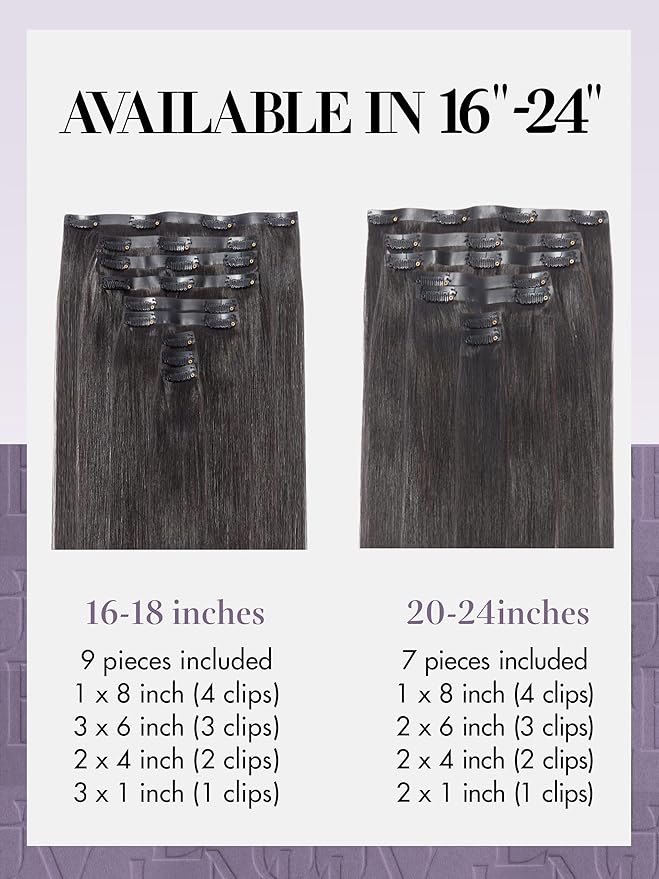 LUVME Seamless Clip in Hair Extensions Human Hair, 16 Inch 135g 9pcs Natural Black Hair Extensions Clip in Human Hair Sliky Straight Remy Human Hair Extensions