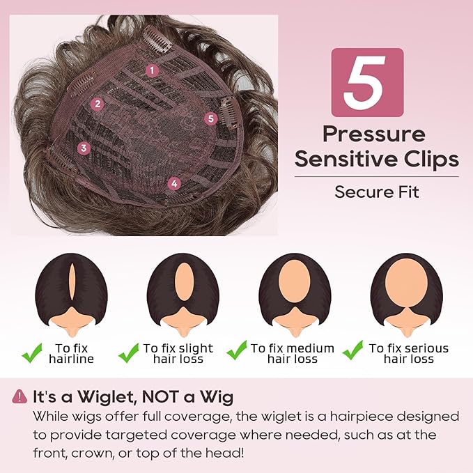 REECHO Hair Topper, Short Wiglet Hair Topper for Women with Thinning Large Coverage Synthetic Top Crown Hairpiece for Women - Dark Chocolate Brown
