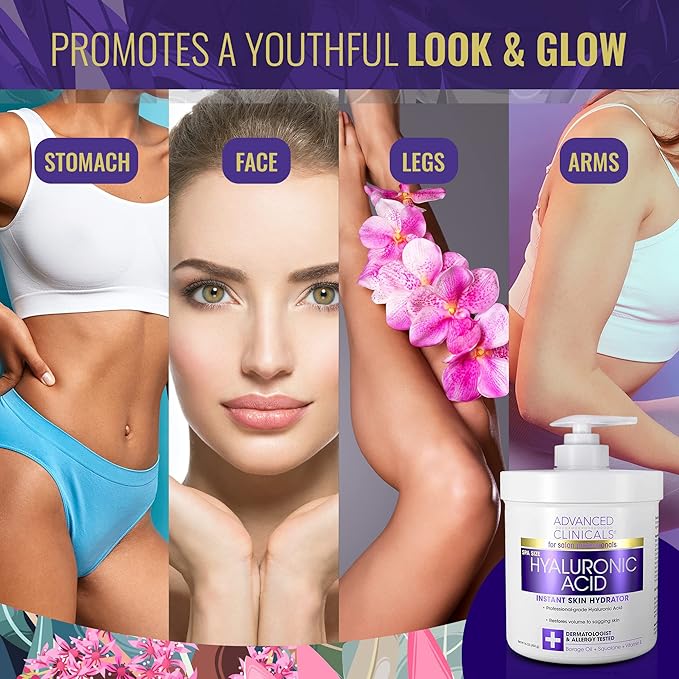 Advanced Clinicals Hyaluronic Acid Body Lotion & Face Moisturizer W/Vitamin E | Hydrating Dry Skin Firming Lotion Minimizes Look Of Wrinkles, Stretch Marks, & Crepey Skin | Skin Care Products, 2pc