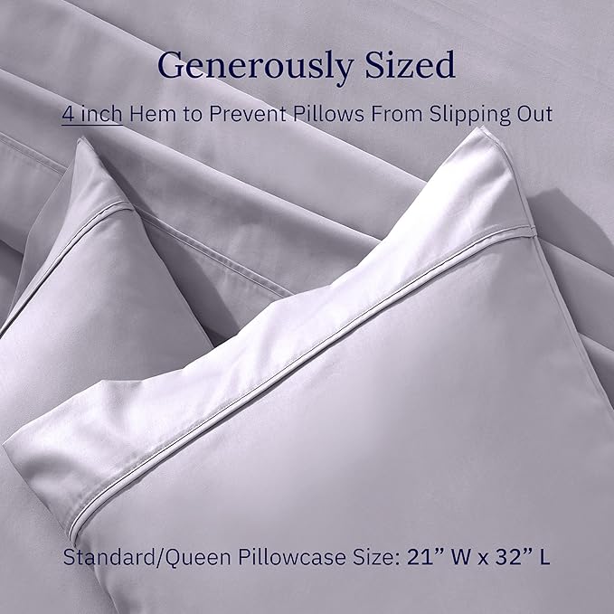 California Design Den Standard Queen Size Pillowcase Set - 400 Thread Count, 100% Cotton Sateen, Set of 2 Pillow Covers, Soft and Breathable - Dusky Lavender Grey