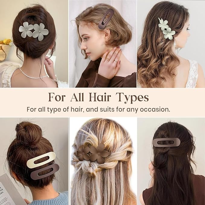 6 PCS Flat Hair Clips, Lay Flat Claw Clips for Women Girls, 2 Styles Non-slip Hair Claws for All Hair Types,Comfortable Flat Clips for Lying and Driving(Matte)