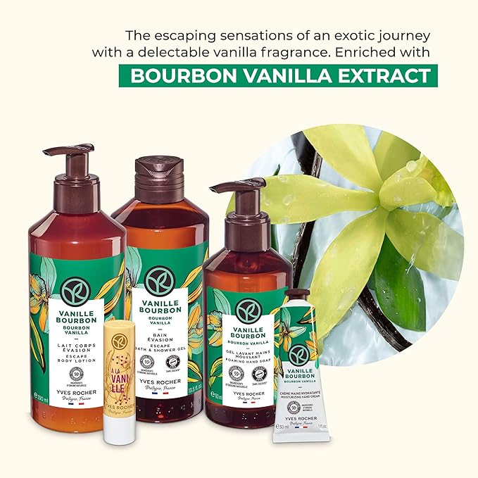 Yves Rocher Bain de Nature Vanilla 6-Piece Gift Set, Shower Gel, Hand Cream, Body Lotion, Lip Balm, Hand Soap & Vanity Bag, 6 Items