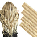 GOO GOO Invisi Edge Tape in Hair Extensions Human Hair, 18D/22F Dirty Blonde Highlights 20pcs injected with 20pcs classical tape ins, 24inch 100g, Virgin Remy Hair, Natural Look