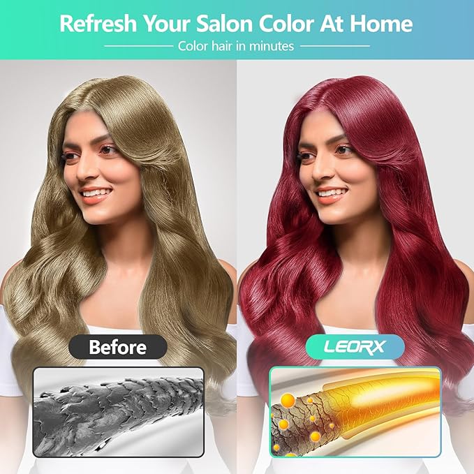 Leorx 3 In 1 Wine Red Color Hair Dye shampoo, For Refresh and Instant Herbal Coloring For Women&Men - Tintes Para El Cabello Profesional