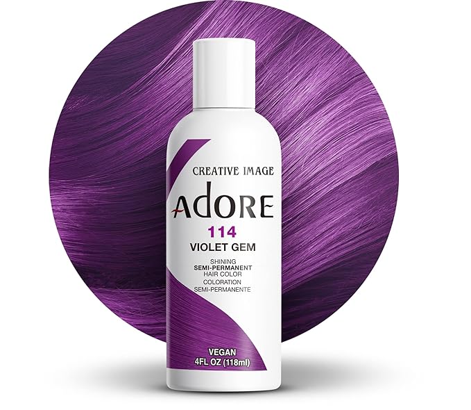 Adore Semi Permanent Hair Color (114 Violet Gem) | Vegan & Cruelty-Free Purple Hair Dye | No Ammonia, No Peroxide, No Alcohol | 4 Fl Oz (Pack of 1)