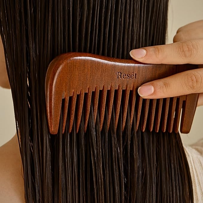 100% Natural Handmade Sandalwood Comb | Soft Wide Tooth Wooden Comb for Wet and Dry Hair | Eco-Friendly Anti-Static Wooden Massage Comb | Wooden Hair Detangler for Men and Women