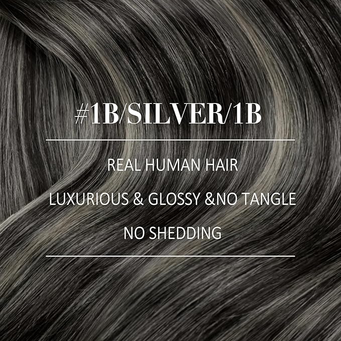 YoungSee Weft Hair Extensions Black Silver Sew in Hair Extensions Real Human Hair Balayage Black Grey One Piece Hair Extension Sew in 100g 20inch