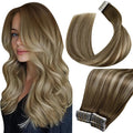 LaaVoo Human Hair Tape in Extensions Brown Balayage Tape in Hair Extensions Human Hair Balayage Brown to Light Brown Mixed Blonde 16 Inch 40pcs 100g