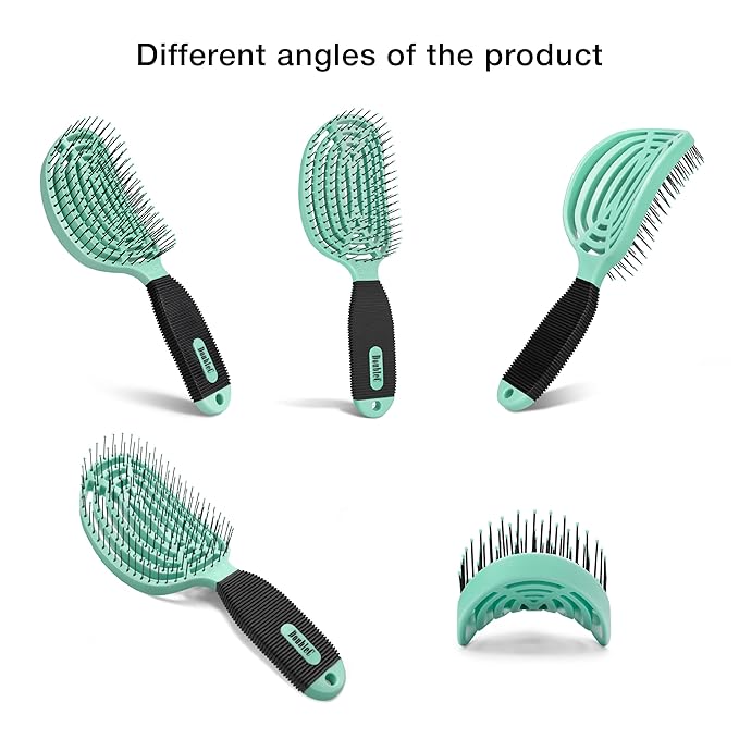 NuWay 4HAIR DoubleC U.S. Patented Double Curved Detangling Brush is Hair Dryer Safe (Mint Green)