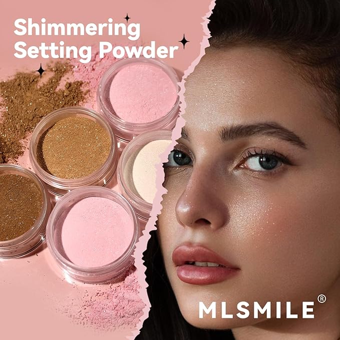 AKARY Pink Translucent Setting Powder, Shimmer Finishing Powder Oil Control for Long Lasting Makeup, Lightweight Loose Powder Waterproof Makes Skin Downy, Blurring Powder for All Skin Tones, 02