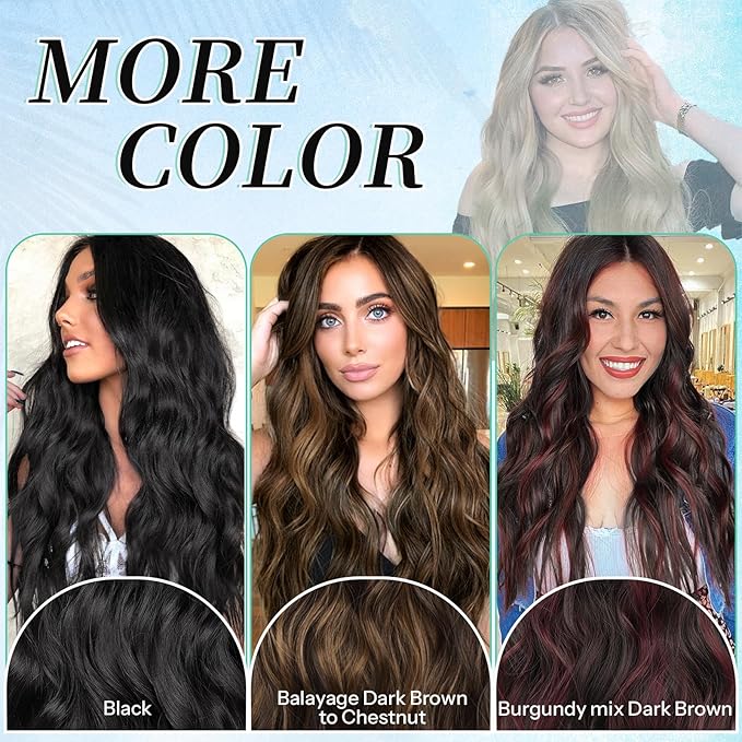 KooKaStyle Clip in Synthetic Hair Extensions Long Wavy 4PCS Honey Blonde Mixed Light Fiber Double Weft Natural Hair Extensions 20 Inch for Women