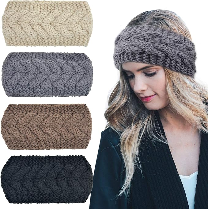 DRESHOW Knit Crochet Headband for Women Ear Warmer Soft Turban Stretch Warmer Headbands Winter Fashion Head Wrap