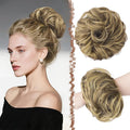 FESHFEN Messy Bun Hair Piece - Large Elastic Wavy Curly Hair Bun Scrunchies Ponytail Extensions Synthetic Chignon Hairpieces for Women, Ash Brown & Blonde 1.94oz