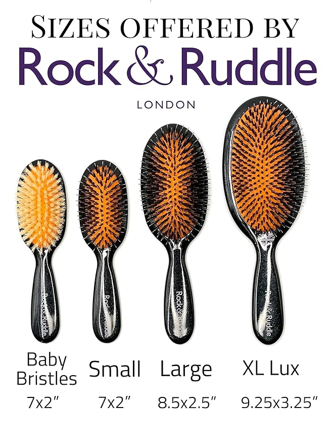 Rock & Ruddle Natural Mixed Boar Bristle Hair Brush for Women and Kids (Large, 21cm) - Perfect for Wet or Dry Hair, Detangling Smoothing Blowdrying - Designed & Made in UK - Mrs Zebra Design