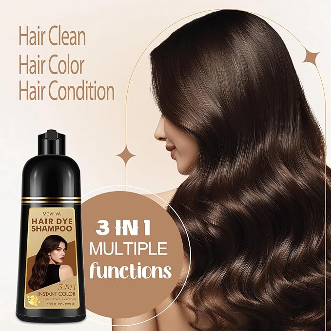 Hair Dye Shampoo 3 in 1, Light Brown Hair Dye for Men & Women, Long Lasting Hair Color for Gray Hair Coverage, Easy to Use, Shampoo for Color Treated Hair Dye 16.9 Fl Oz (Light brown)