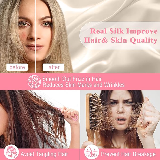 100% Pure Silk Pillowcase 2 Pack for Hair and Skin, Both Sides 23 Momme Grade 6A+ Mulberry Silk Pillowcases with Hidden Zipper, Soft&Smooth Cooling Pillow Cases (Buff Beige, King 20x36)