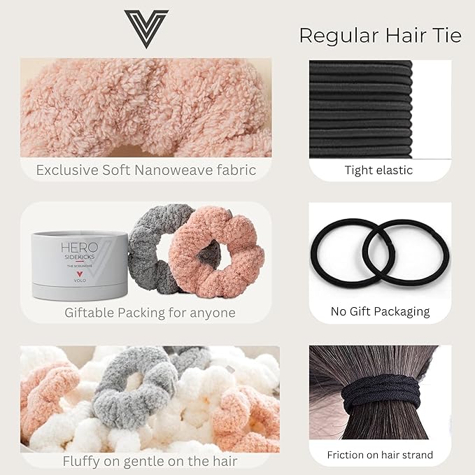 VOLO Hair Drying Scrunchie | Hair Scrunchies for Women | Ultra Soft, Thick, Anti Frizz, Breakage Free, Absorbent, & Gentle Ties that Decrease Dry Time | Microfiber | Luna Gray & Cloud Pink 4PK