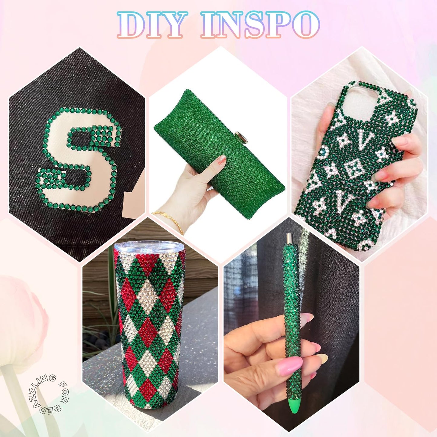 25000Pcs Resin Jelly Rhinestones with Tweezers for Crafting, 2-6mm Mixed Sizes (Dark Green) Non Hotfix Flatback Gems, Bedazzling Crystal for DIY Crafts Clothing Tumblers Mugs Shoes Decor Nail Art