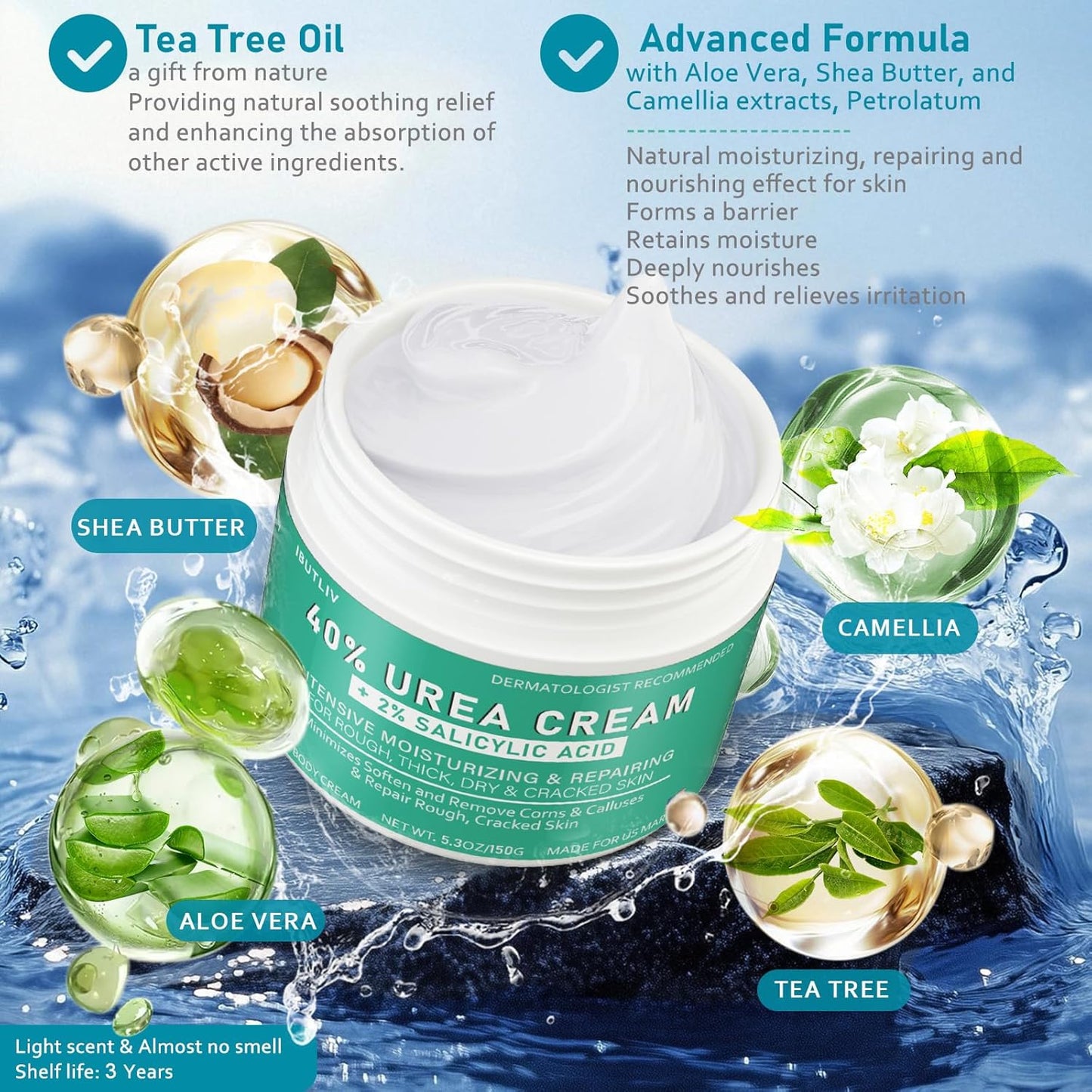 Urea Cream 40 Percent For Feet Maximum Strength - plus Salicylic Acid 2% Foot Cream For Dry Cracked Heels Feet Knees - Dead Skin Cuticle Callus Remover Toenail Softener - Pack of 2