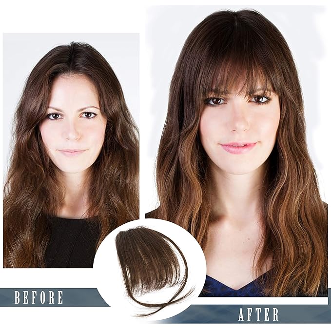 BARSDAR Real Human Hair Clip in Bangs - 100% Human Hair Clip in Bangs for Women - Natural Black Wispy Bangs Extensions Fringe with Temples Real Hair Bangs Hairpieces - Natural Black