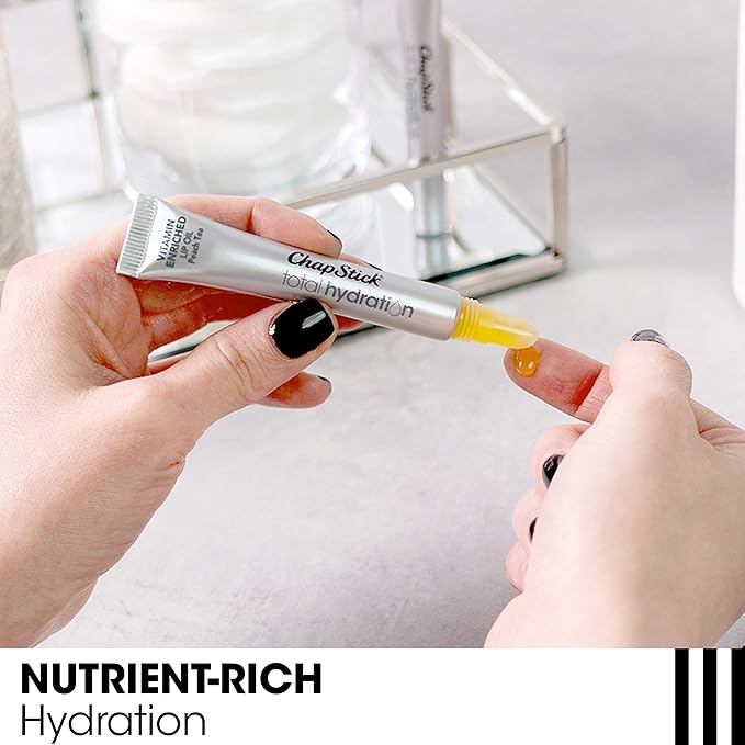 Chapstick Total Hydration Vitamin Enriched Lip Oil, Non Tinted, Vitamin c, vitamin E, Contains Omega 3 6 9, Peach Tea Flavor, 0.23 Fl Oz (Pack of 1)