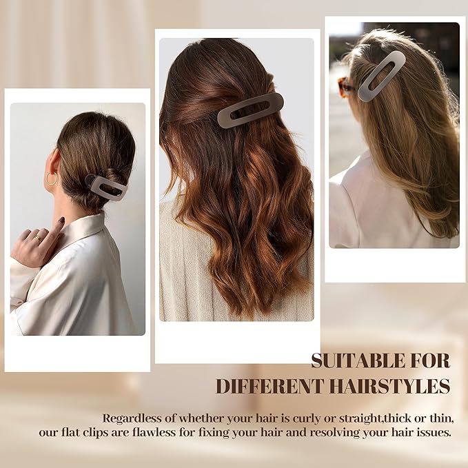 8 Pcs Large Lay Flat Claw Clips for Women French Side Slide Barrettes for Thin Fine Hair Rectangle Alligator Hair Accessories, Matte Multiple Brown