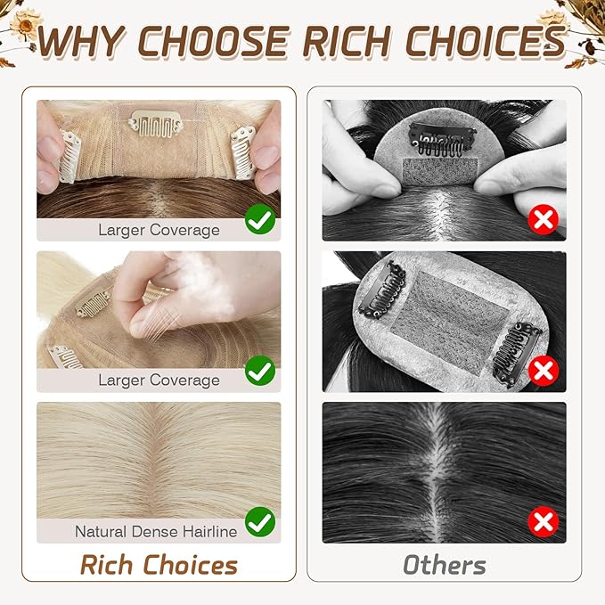 Rich Choices Hair Toppers for Women Real Human Hairs With Bang 100% Remy Human Topper for Thinning Hair Clip in Silk Base Topper 6 Inch #60 Platinum Blonde
