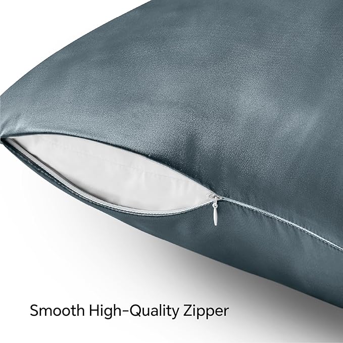 BEDELITE Satin Pillowcase with Zipper, Space Grey King Size Pillow Cases Set of 2, Super Soft and Cooling Similar to Silk Pillow Cases, Gift for Women Men(20x40 Inches)